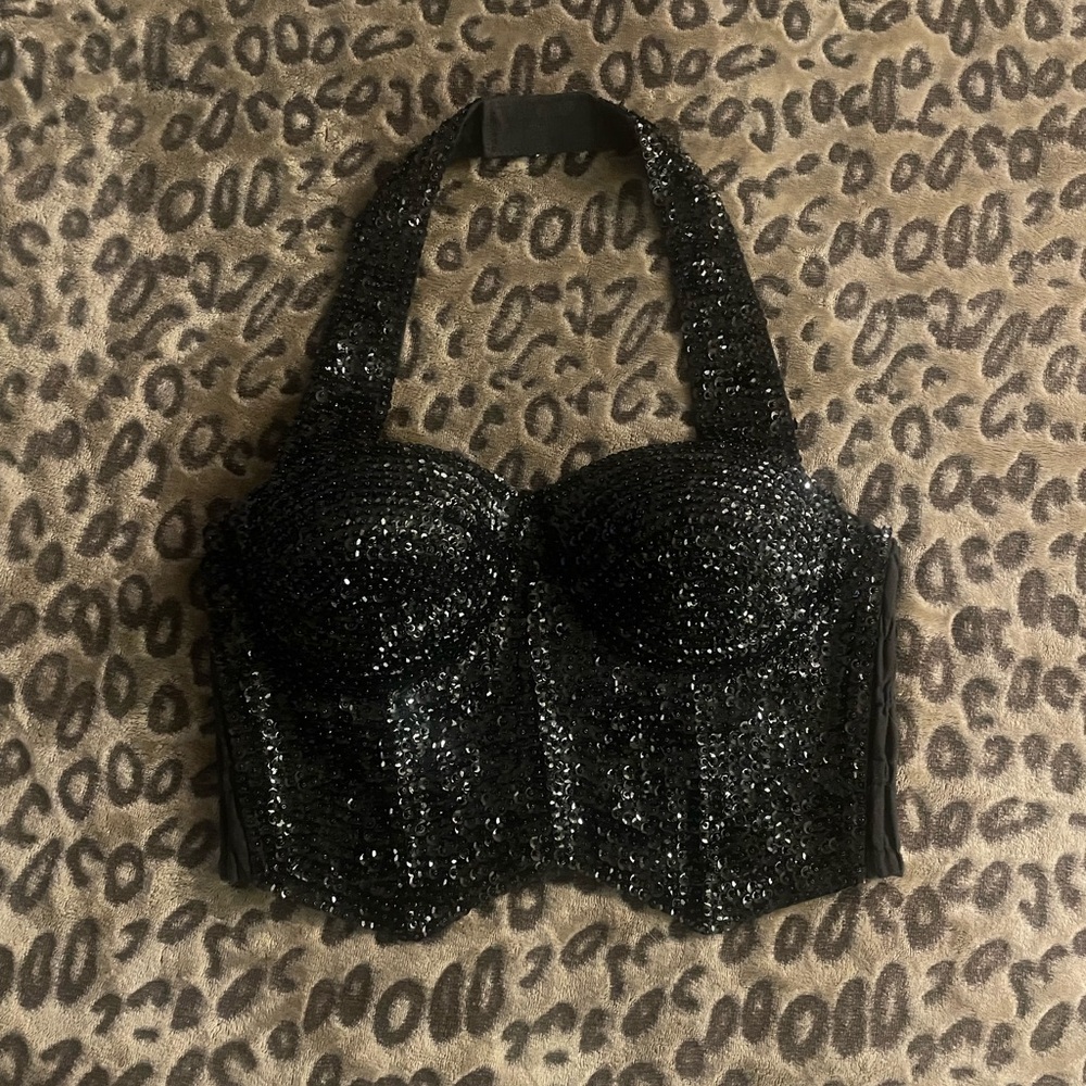 Black Sequin Halter Corset
